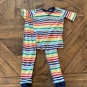 Primary rainbow striped pajama set.